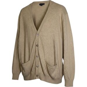 Lands End Tan Cardigan Sweater Men's L Pockets Old Money Grandpacore‎ Academia